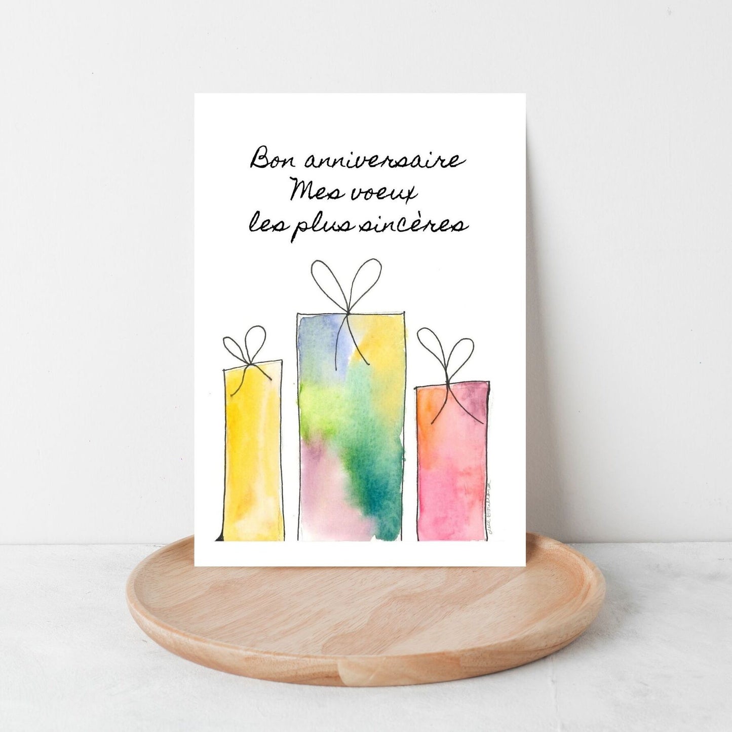 Watercolour Birthday Presents - French Language Pack of 5