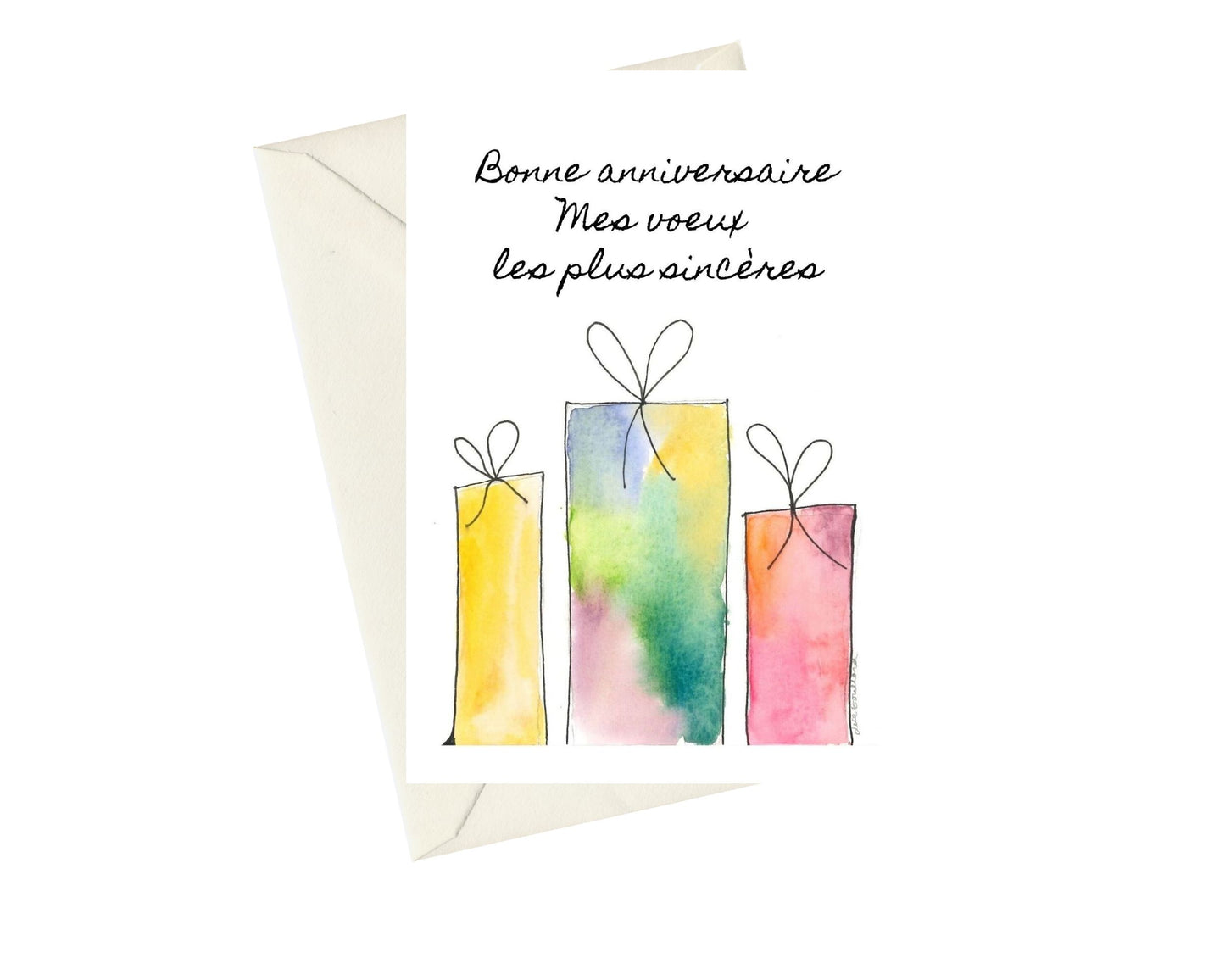 Watercolour Birthday Presents - French Language Pack of 5