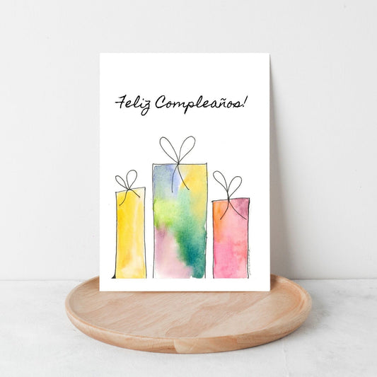 Watercolour Birthday Presents - Spanish Language - Pack of 5