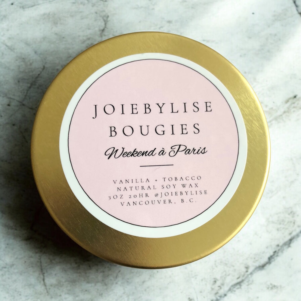 3 oz Soy Wax Bougie - Weekend à Paris, Tobacco-Oud-Vanilla