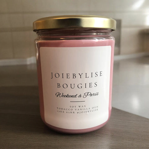 13 oz Soy Wax Bougie - Weekend à Paris, Tobacco-Oud-Vanilla